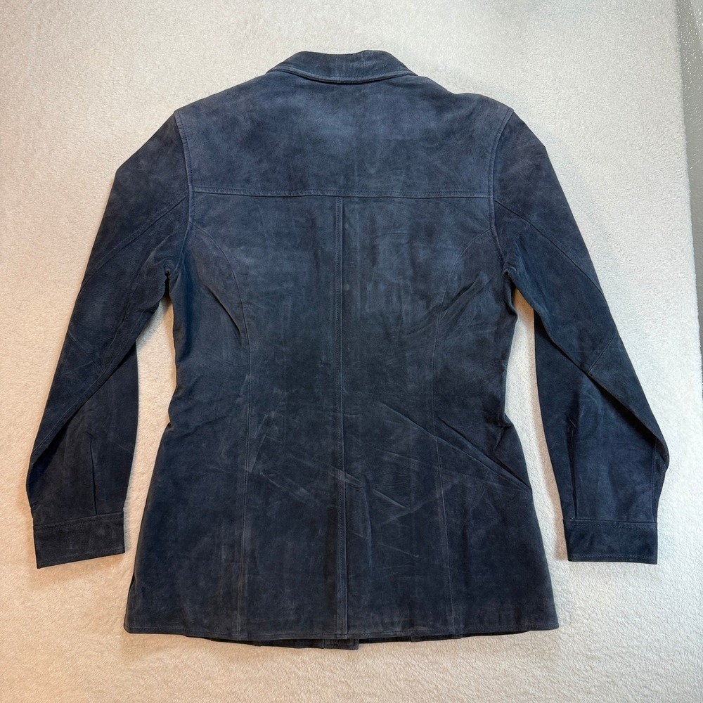 Jessi Lee Womens Small Navy Blue Genuine Leather Suede Button Up Shirt Jacket - Picture 2 of 8